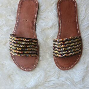 Leather Flip Flop Sandals Women, African Brown Leather Flat Sand